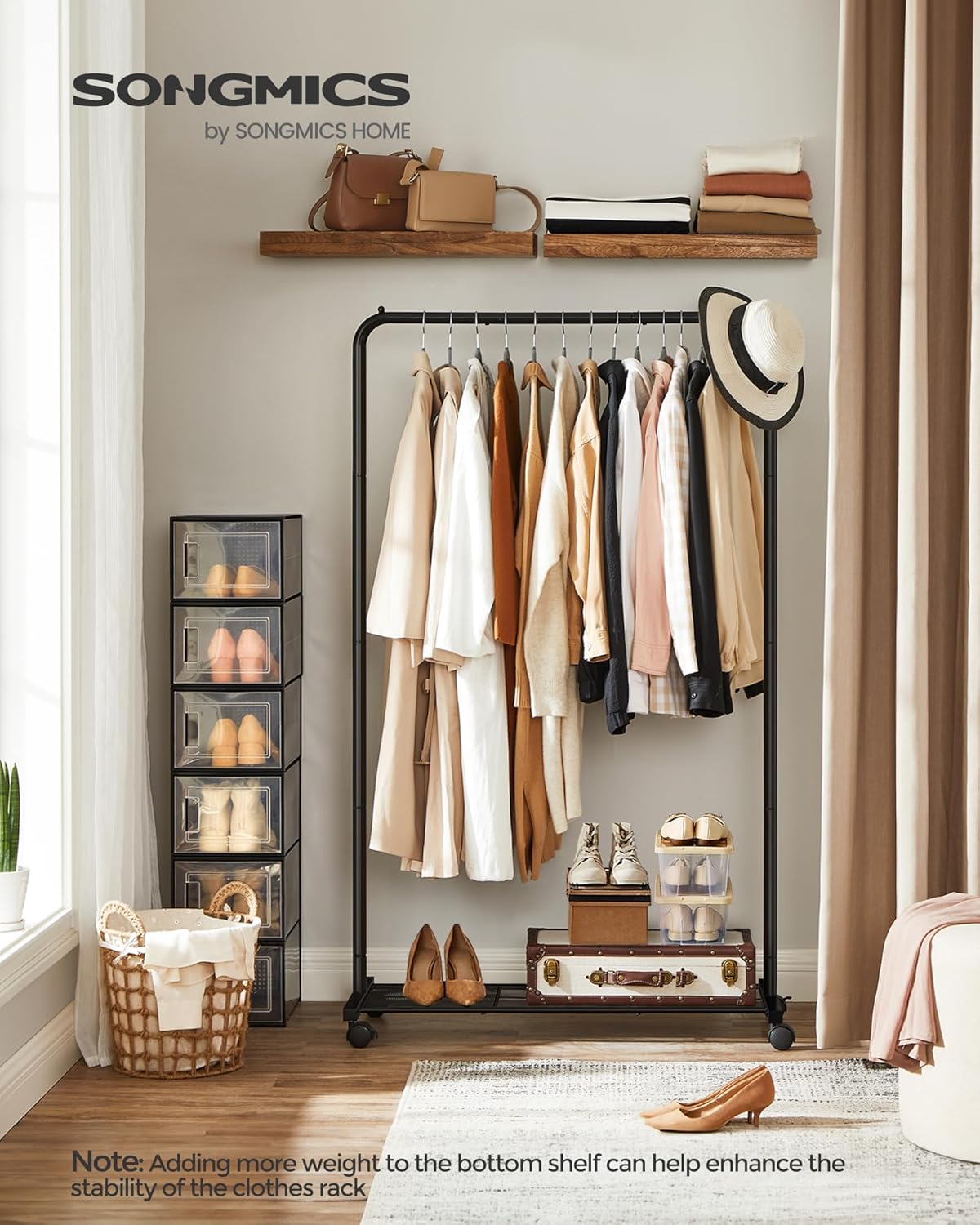 Songmics Επιδαπέδια Μεταλλική Κρεμάστρα με Ράφι Παπουτσιών - Ράγα Ρούχων - Black - HSR25BK