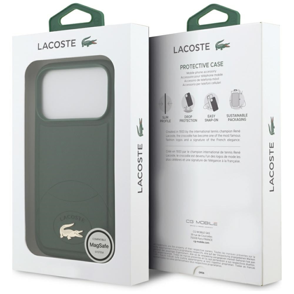 Lacoste iPhone 17 Pro - Bliss MagSafe - Σκληρή Θήκη με Πλαίσιο Σιλικόνης και Επένδυση Οικολογικού Δέρματος - Green