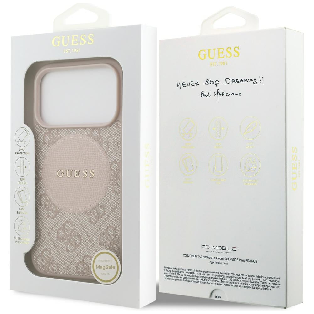 Guess iPhone 17 Pro - 4G Circle Classic Logo MagSafe - Θήκη με Επένδυση Συνθετικού Δέρματος - Pink - GUHMP17LP4PGRSGP