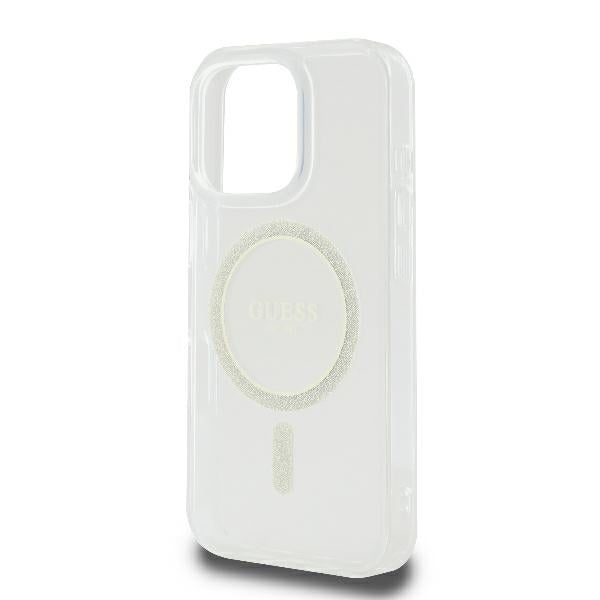 Guess iPhone 16 Pro - IML Glitter Circle - MagSafe Σκληρή Θήκη με Πλαίσιο Σιλικόνης - Clear - GUHMP16LHFGERET