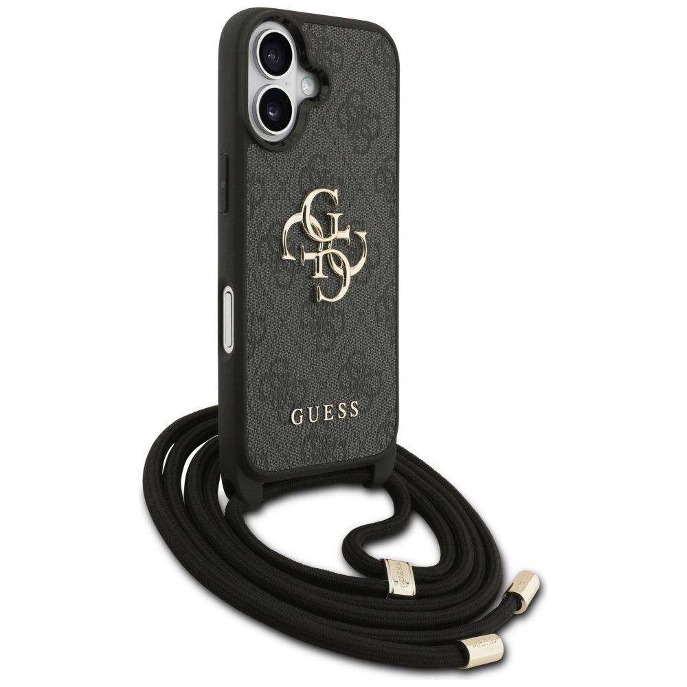 Guess iPhone 17 - 4G Big Logo Cord Stap Crossbody - Θήκη με Επένδυση Συνθετικού Δέρματος και Λουράκι - Black - GUHCP17SP4GMGCRK