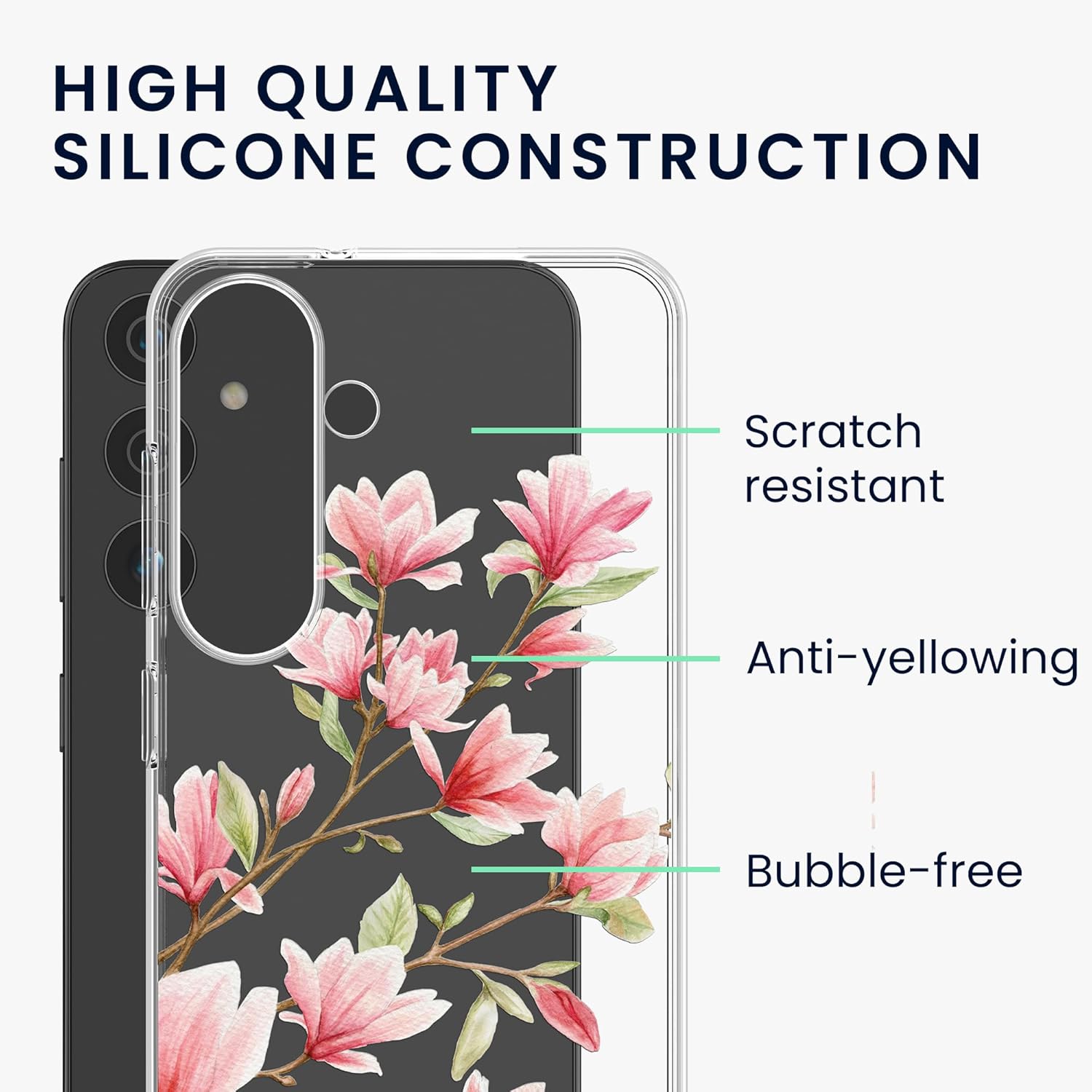 KW Samsung Galaxy S24 Λεπτή Θήκη Σιλικόνης TPU - Design Magnolias - Pink / White / Διάφανη