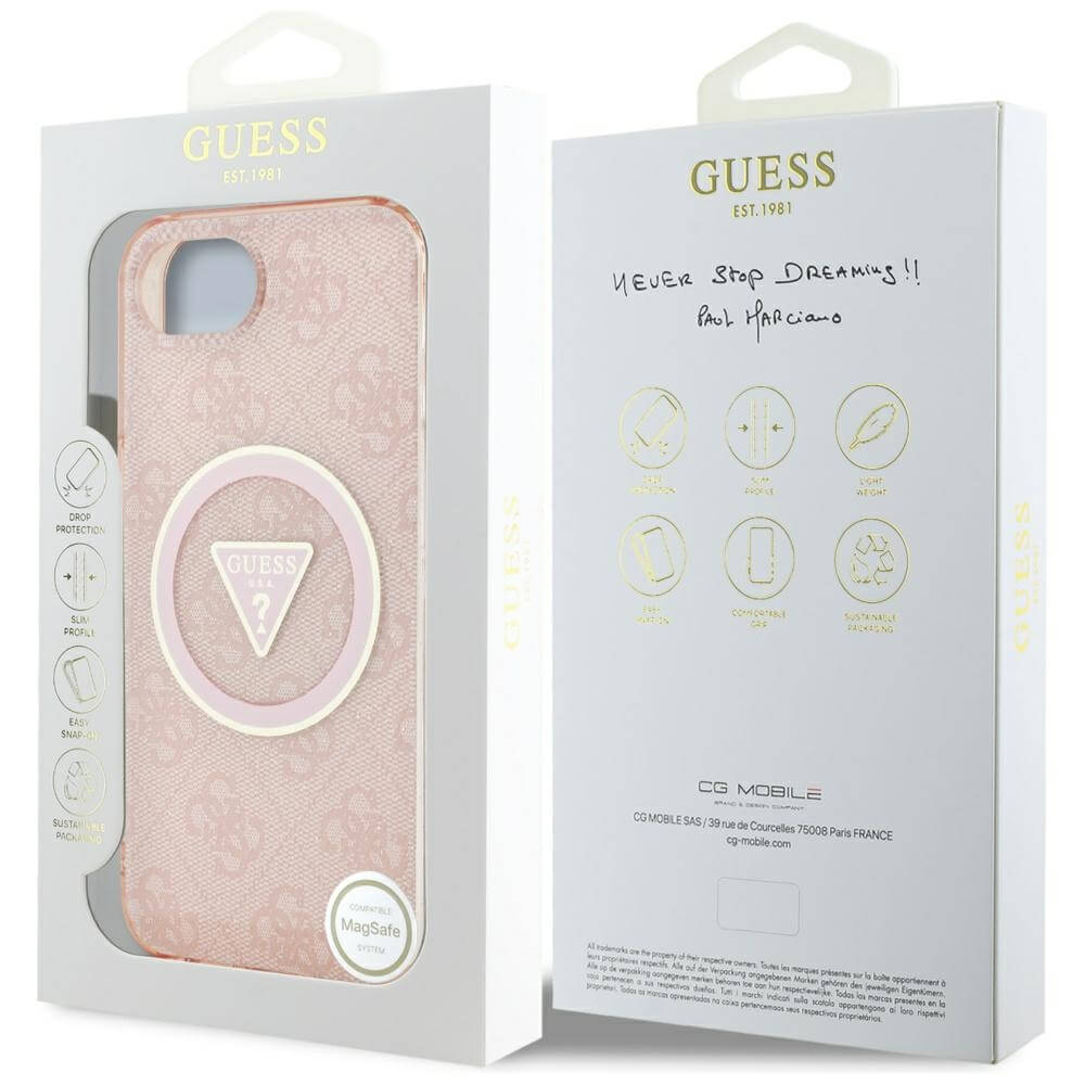 Guess iPhone 16e - IML Metal Glitter 4G Circle Triangle MagSafe - Σκληρή Θήκη με Πλαίσιο Σιλικόνης και MagSafe - Pink - GUHMPSE4HG4PRTGP