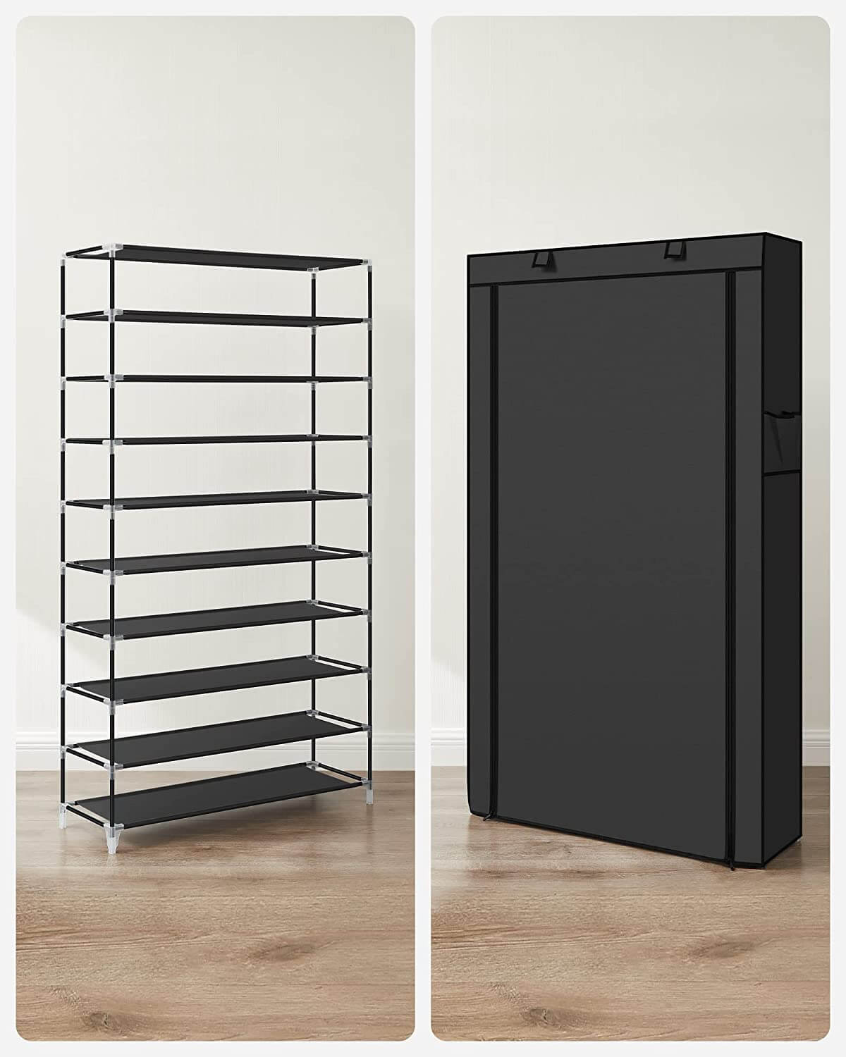 Songmics Παπουτσοθήκη με 10 Ράφια και Μπροστινό Κάλυμμα - Black - RXJ36H01