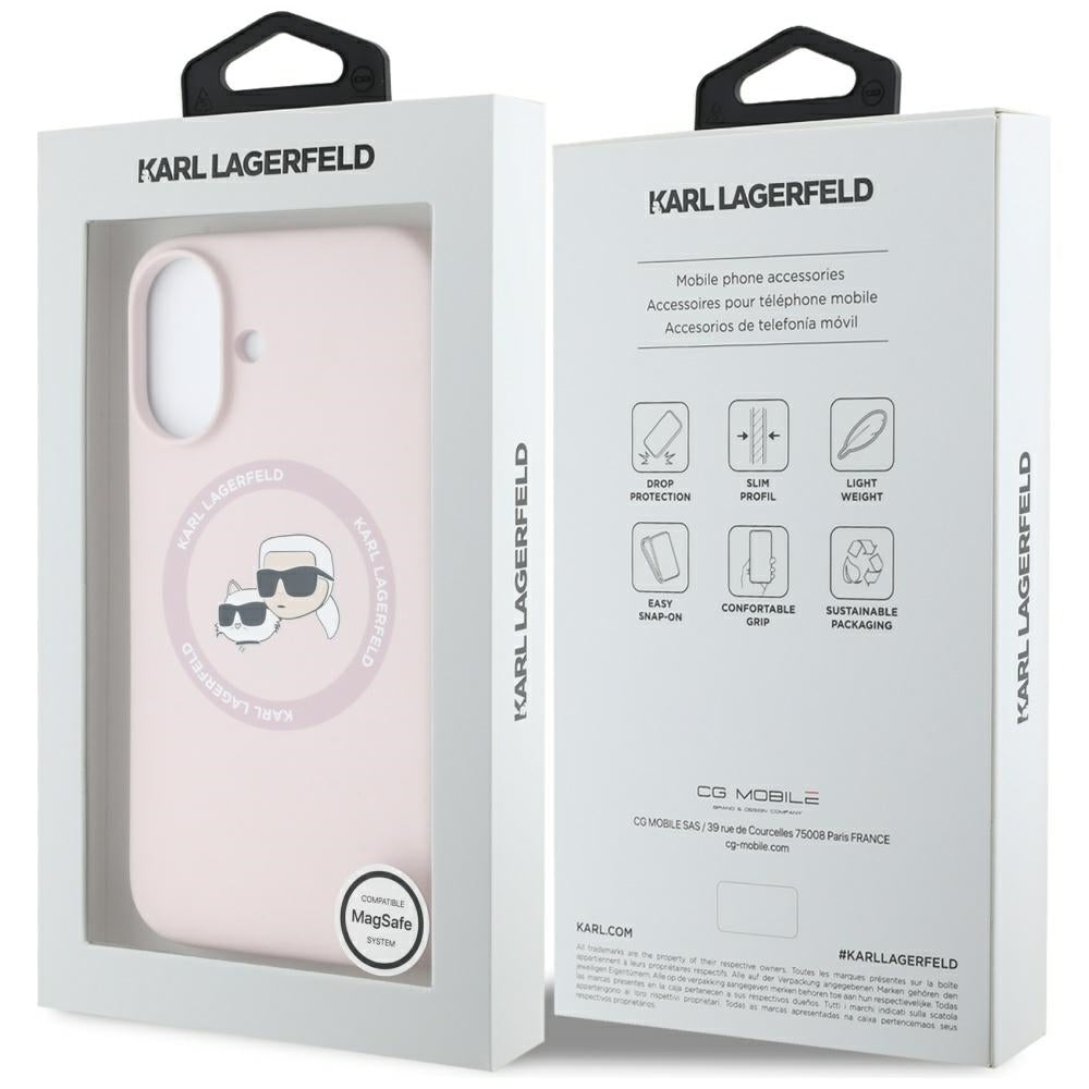 Karl Lagerfeld iPhone 16 - Silicone Double Heads and Circle - Σκληρή Θήκη Σιλικόνης με MagSafe - Pink - KLHMP16SSKCHTCP