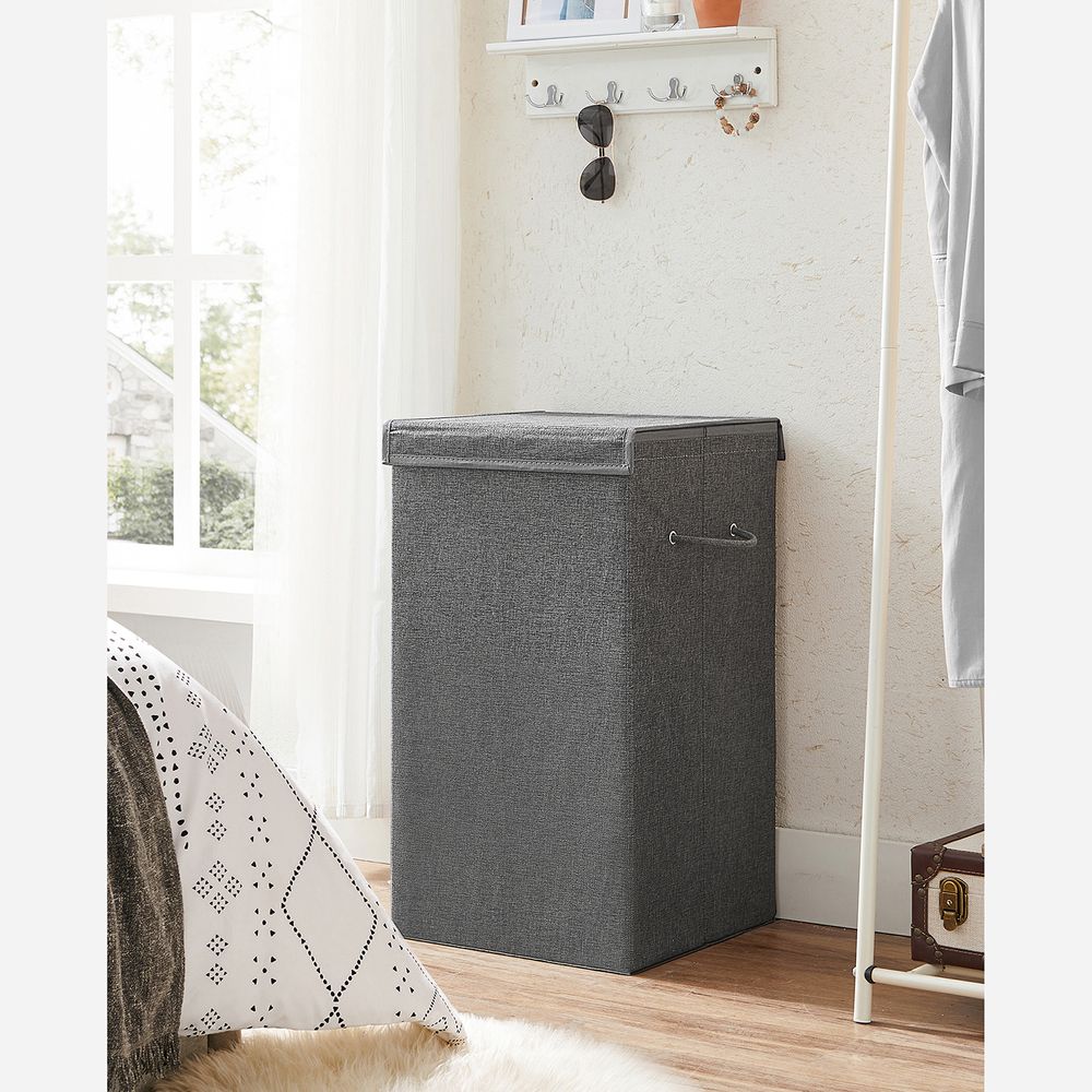 Songmics Υφασμάτινο Καλάθι Απλύτων με Καπάκι - 85L - Dark Grey - LCB001G02