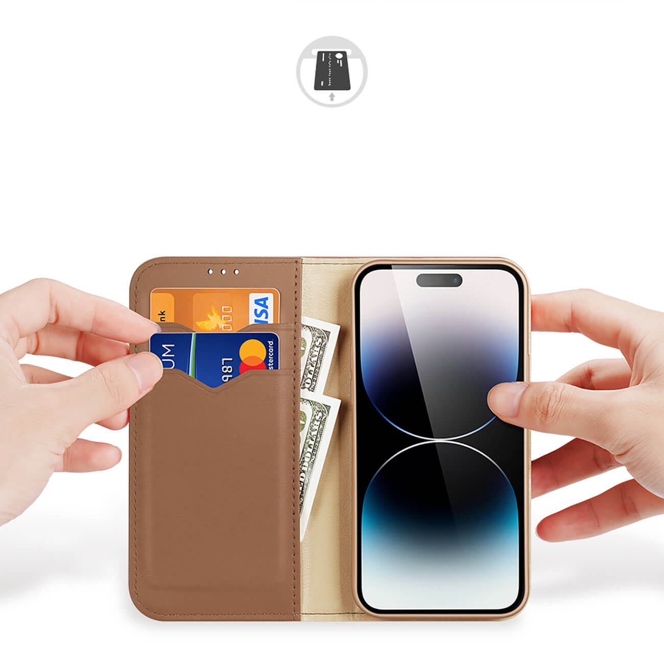 Dux Ducis iPhone 15 Pro Max Hivo Θήκη Πορτοφόλι Stand από Γνήσιο Δέρμα - Brown