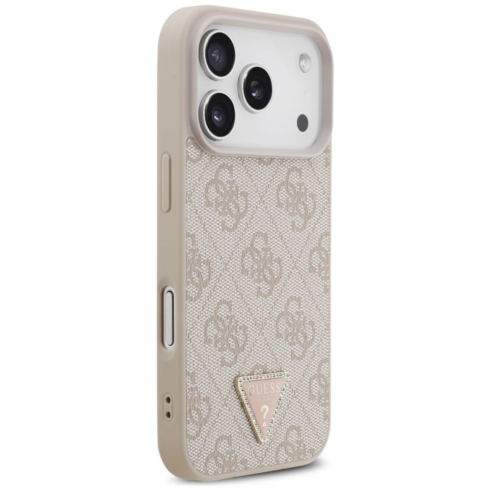 Guess iPhone 17 Pro - 4G Triangle Strass MagSafe - Σκληρή Θήκη με Επένδυση Συνθετικού Δέρματος - Pink - GUHMP17LP4TDPLP