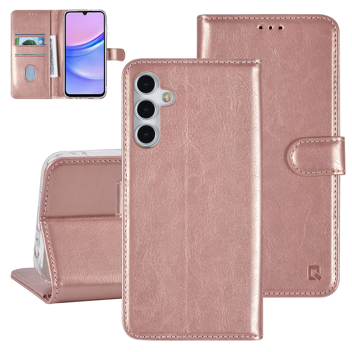Tuniq Samsung Galaxy A15 4G / A15 5G - Θήκη Πορτοφόλι Stand από Δερματίνη - Rose Gold