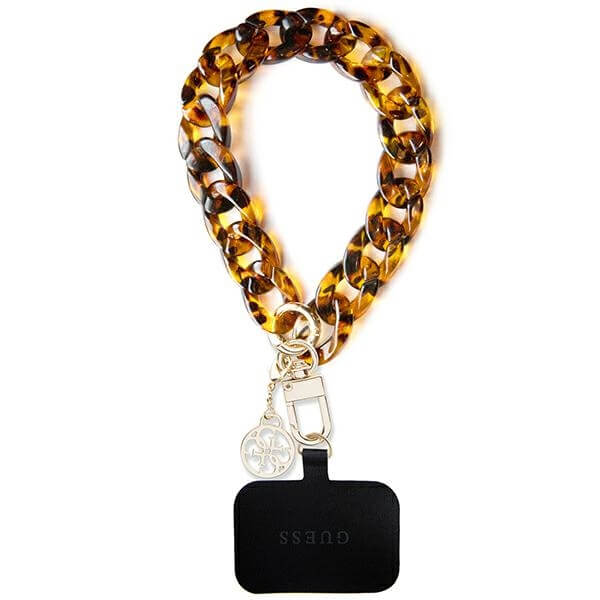 Guess Universal Big Hand Strap - Acetate Acrylic 4G Charm - Αλυσίδα Καρπού για Θήκη Κινητού - Gold / Bronze - GUOUCBMC4MT
