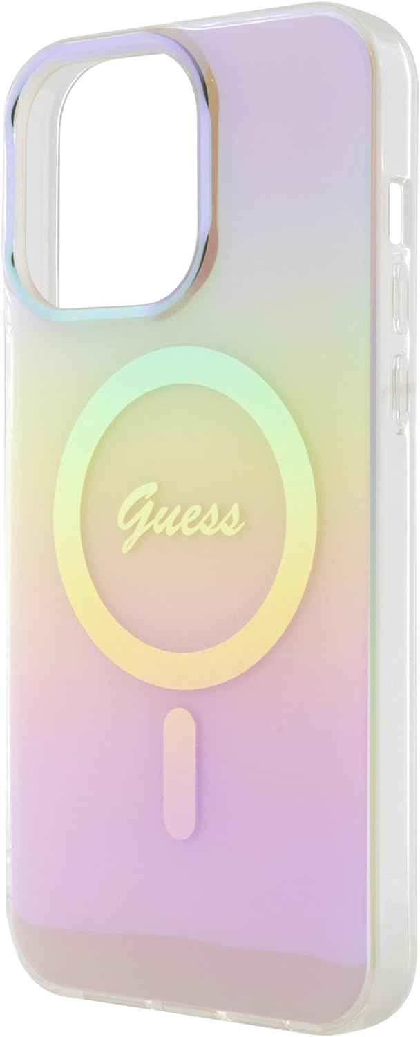 Guess iPhone 15 Pro IML Iridescent MagSafe Σκληρή Θήκη με Πλαίσιο Σιλικόνης και MagSafe - Pink - GUHMP15LHITSP