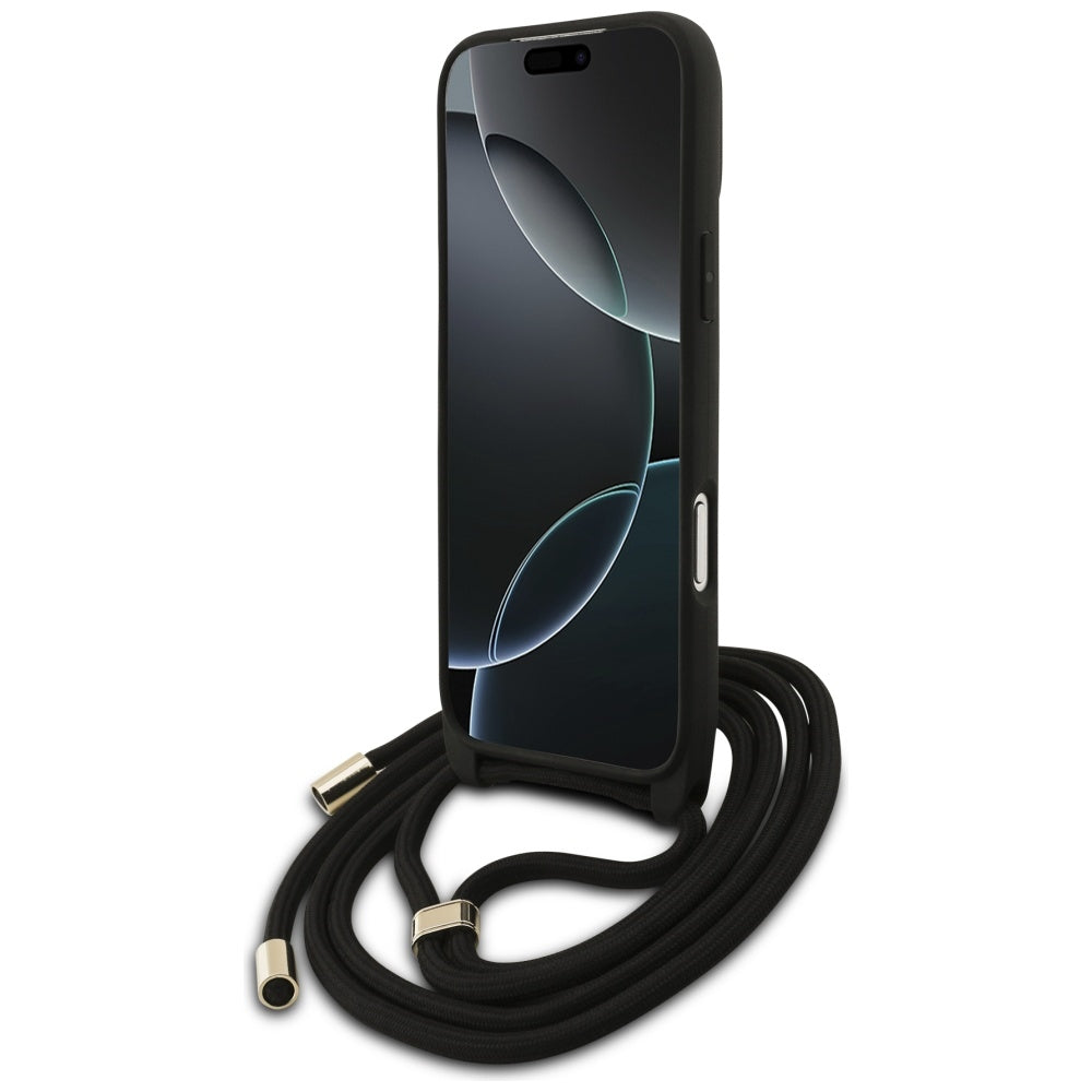 Guess iPhone 17 Pro Max - 4G Big Logo Cord Stap Crossbody - Θήκη με Επένδυση Συνθετικού Δέρματος και Λουράκι - Black - GUHCP17XP4GMGCRK