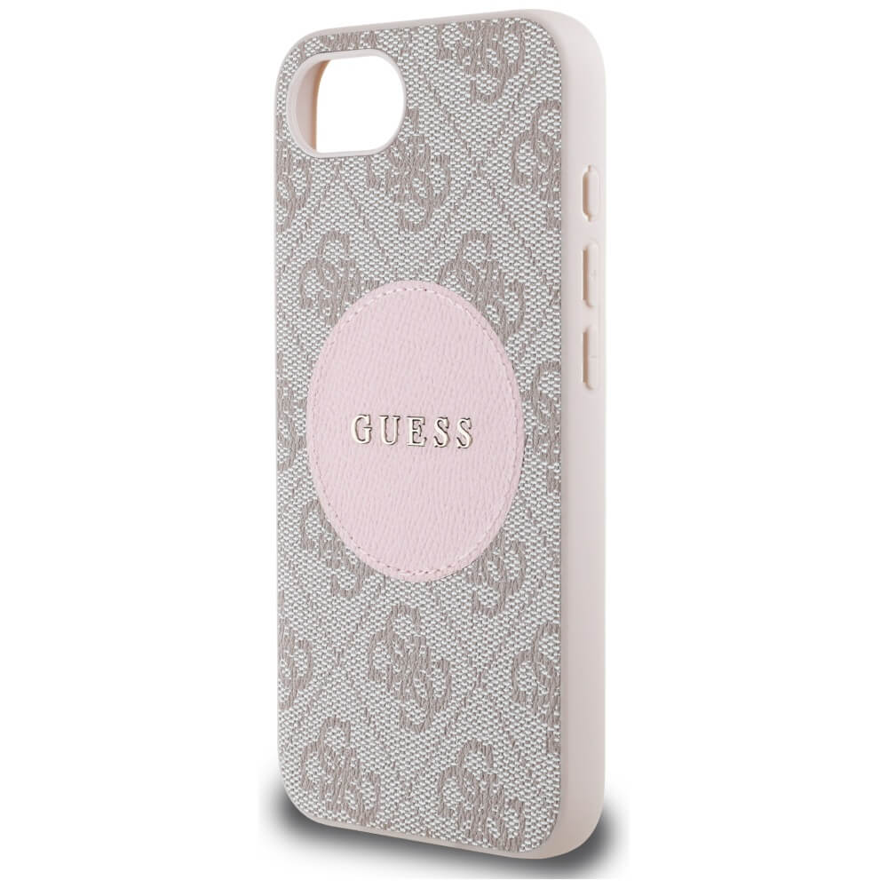 Guess iPhone 16e - 4G Circle Classic Logo - MagSafe Θήκη με Επένδυση Συνθετικού Δέρματος - Pink - GUHMPSE4P4PGRSGP