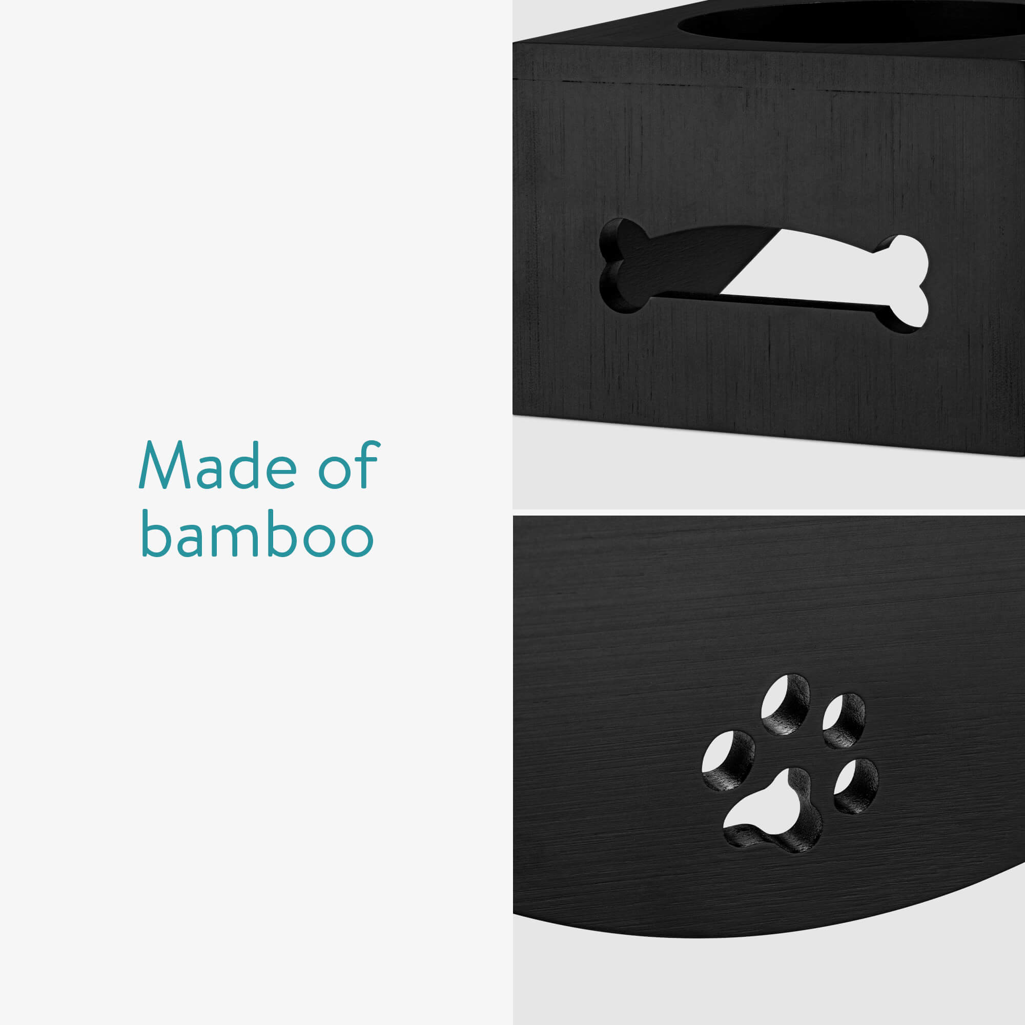 Navaris Raised Pet Bowls Stand - Ανυψωμένα Μπολ Φαγητού με Ξύλινη Βάση για Κατοικίδια 130ml - Black - 50174.47