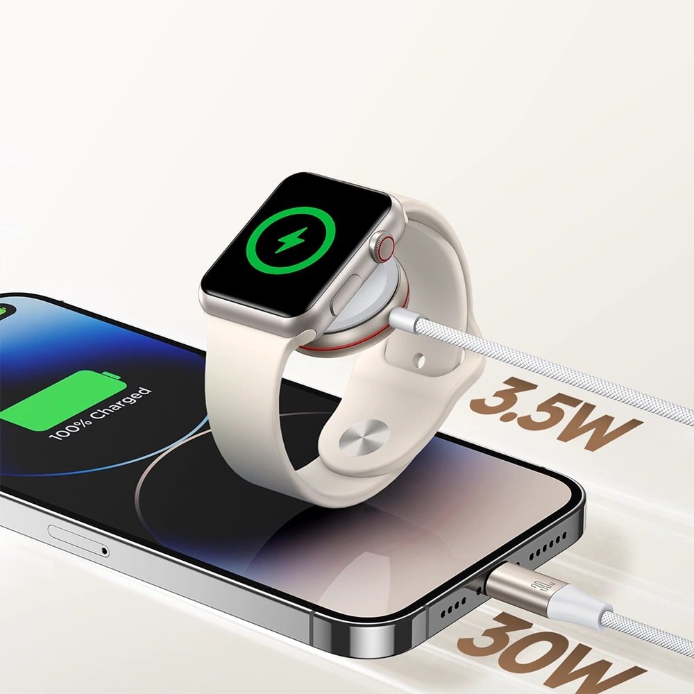 Joyroom 2 σε 1 Μαγνητική Βάση Φόρτισης για Apple Watch με Καλώδιο Type - C to Lightning για iPhone - 1.5m - White - S - IW012