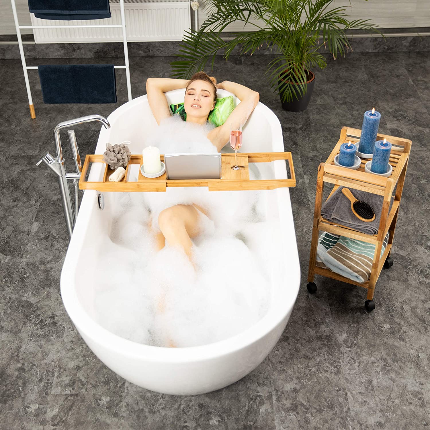 Relaxdays Ξύλινη Βάση από Μπαμπού για τη Μπανιέρα - Natural - 4052025215705