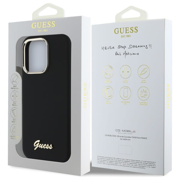Guess iPhone 16 Pro Max - Silicone Script Metal Logo and Frame - Σκληρή Θήκη με Πλαίσιο Σιλικόνης - Black - GUHCP16XSMBSLK