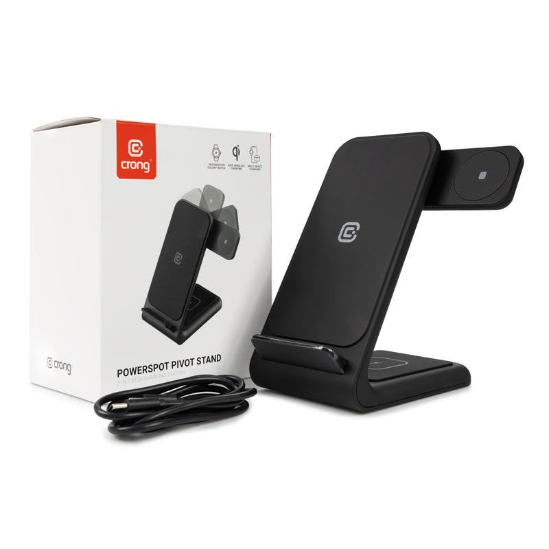 Crong Σετ με Φορτιστή Πρίζας GaN PD 35W και Ασύρματο Φορτιστή PowerSpot Pivot Stand 3in1 για iPhone και Android - Black