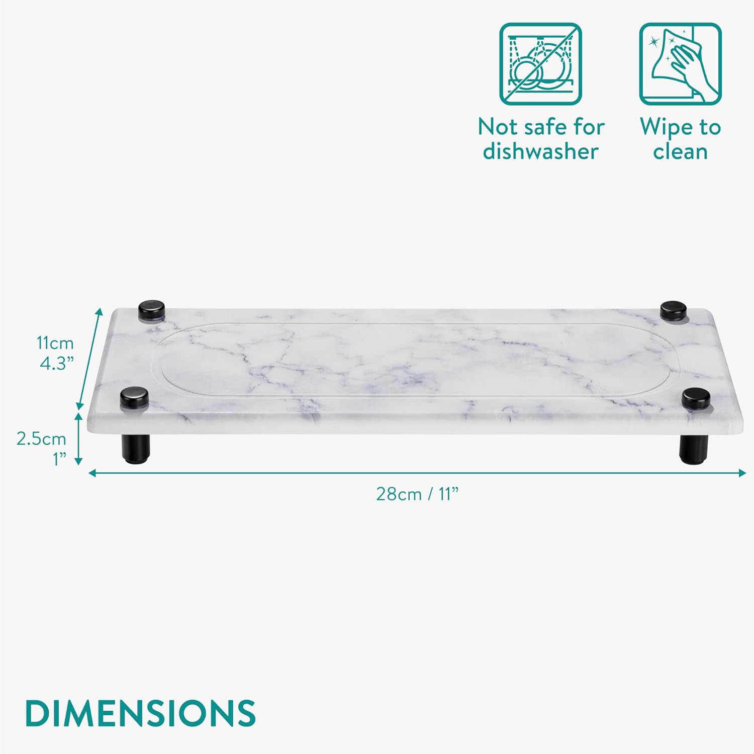 Navaris Δίσκος Οργάνωσης Νιπτήρα από Διατομίτη με Σχεδιασμό Γρήγορου Στεγνώματος - 28 x 11 x 2.5 cm - White Marble - 61632.03