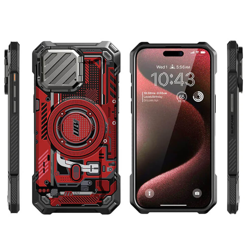 Supcase iPhone 15 Pro Max - Unicorn Beetle XT MagSafe - Σκληρή Θήκη με Προστασία Κάμερας / Stand - Red Circuit