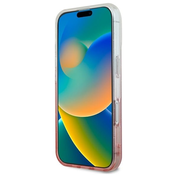 Guess iPhone 16 - IML Glitter Gradient - MagSafe Σκληρή Θήκη με Πλαίσιο Σιλικόνης - Pink - GUHMP16SHGRCELP