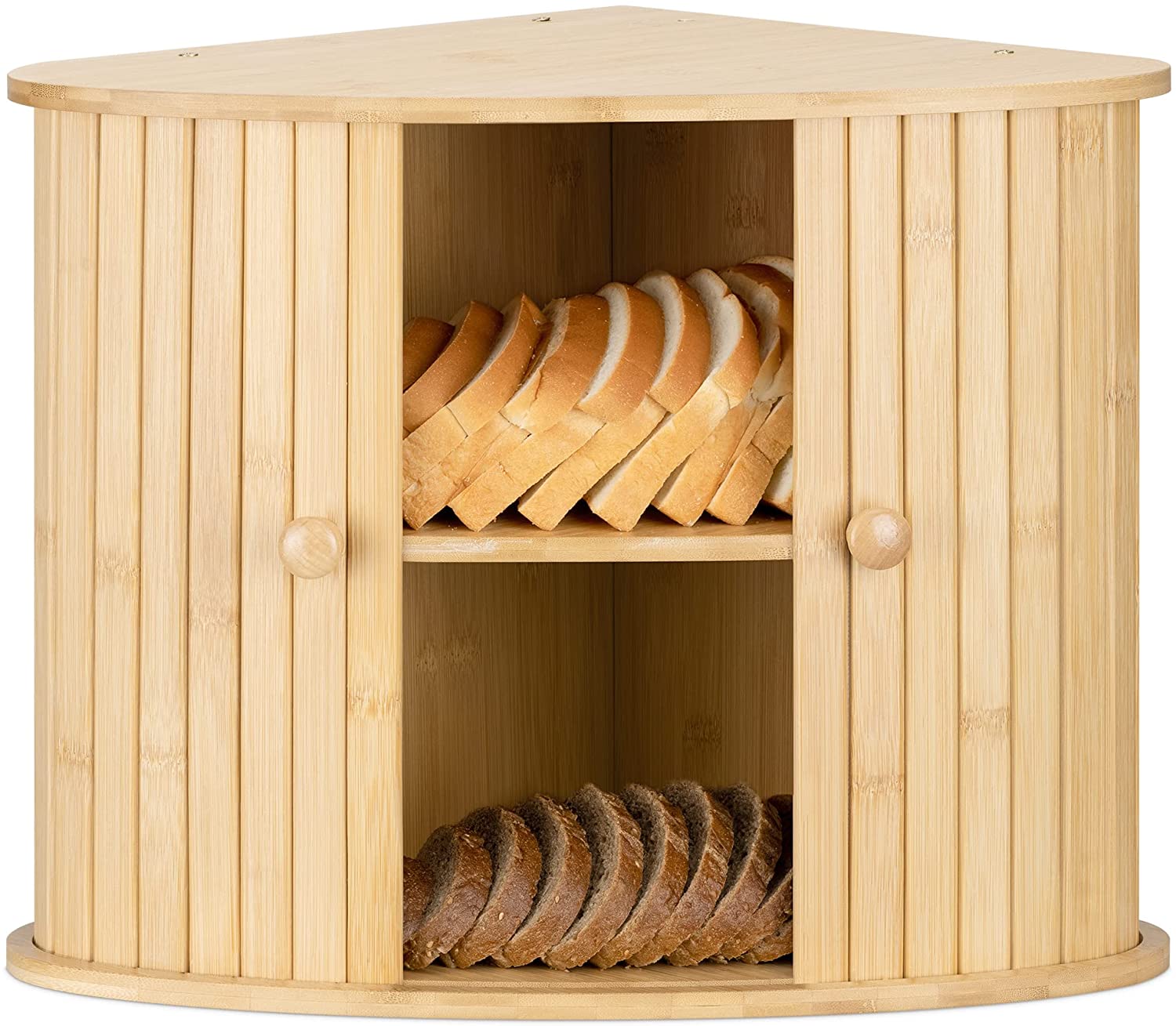 Navaris Γωνιακή Ψωμιέρα Δύο Επιπέδων από Μπαμπού με Συρόμενες Μπροστινές Πόρτες - Brown - 54972.01
