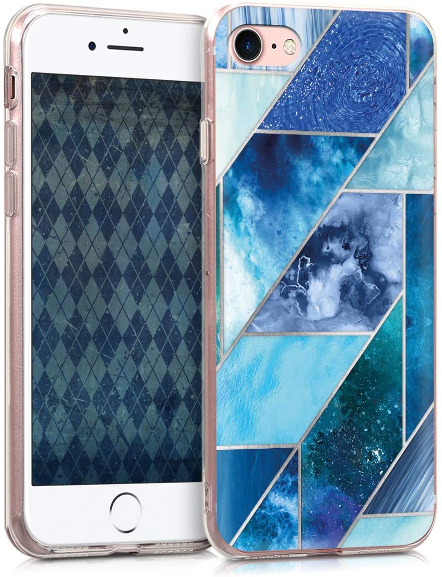 KW iPhone SE 2022 / SE 2020 / 7 / 8 Θήκη Σιλικόνης TPU Design Geometric Patterns - Blue / Turquoise / Silver - 46227.30