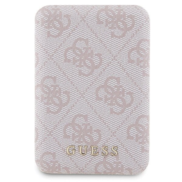 Guess iPhone 15 Pro - 4G Metal Logo Σετ MagSafe Σκληρή Θήκη με Επένδυση Συνθετικού Δέρματος και Powerbank 5000mAh - Pink - GUBPM5P15L4GEMGP