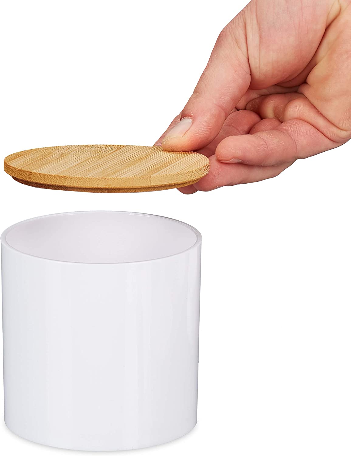 Relaxdays Σετ με 3 Κουτιά Αποθήκευσης Αξεσουάρ Μπάνιου με Καπάκι από Μπαμπού - Natural / White - 4052025906030