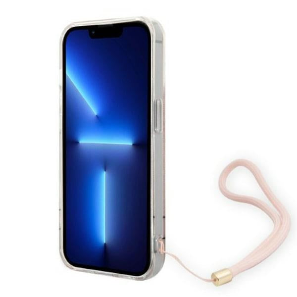 Guess iPhone 14 Pro 4G Print Strap Σκληρή Θήκη με Πλαίσιο Σιλικόνης και Λουράκι - Pink - GUOHCP14LH4STP