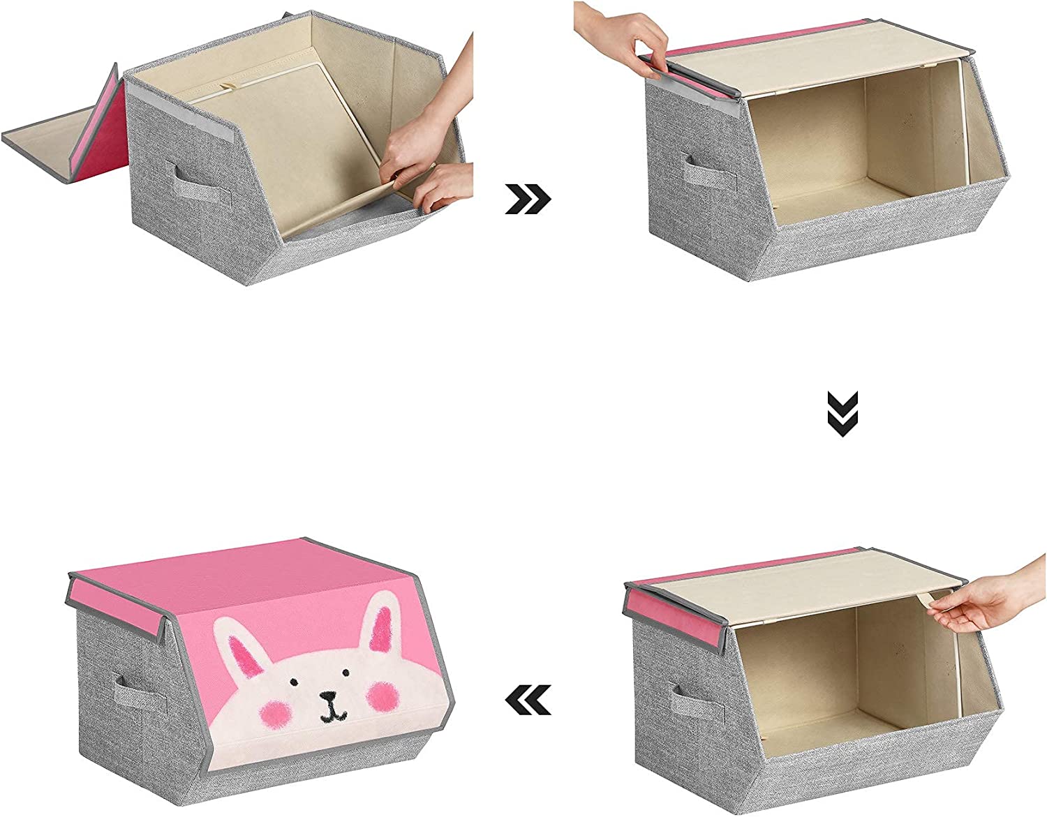 Songmics Σετ με 3 Υφασμάτινα Παιδικά Κουτιά Αποθήκευσης - Animal Designs - Pink / Blue / Green / Grey - RFB760P01