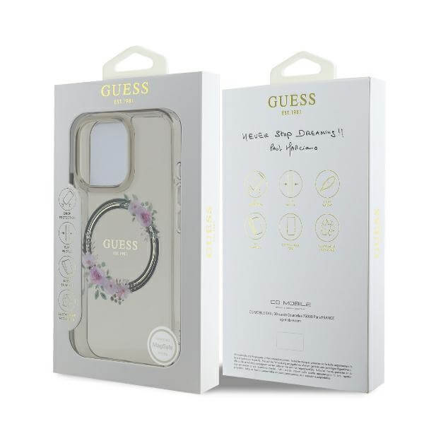 Guess iPhone 16 Pro Max - IML Flowers Wreath MagSafe - Σκληρή Θήκη με Πλαίσιο Σιλικόνης - Black - GUHMP16LHFWFCK