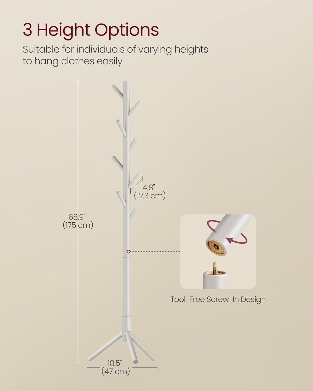 Vasagle Επιδαπέδια Ξύλινη Κρεμάστρα με Ρυθμιζόμενο Ύψος - Cappuccino Beige - RCR004K01