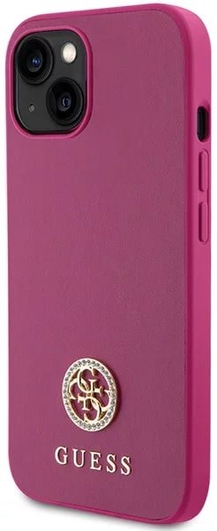Guess iPhone 15 4G Strass Metal Logo Θήκη με Επένδυση Συνθετικού Δέρματος - Pink - GUHCP15SPS4DGPP