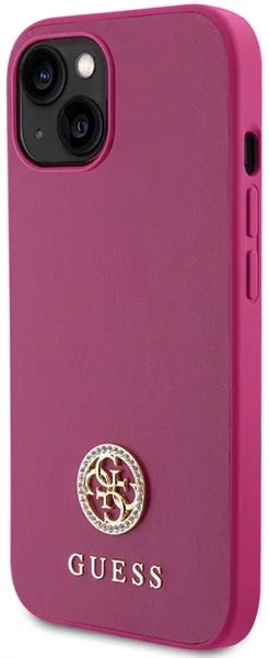 Guess iPhone 15 4G Strass Metal Logo Θήκη με Επένδυση Συνθετικού Δέρματος - Pink - GUHCP15SPS4DGPP
