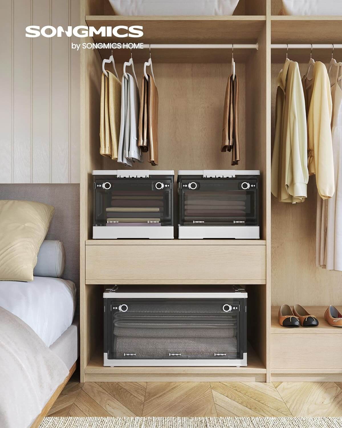 Songmics Σετ με 2 Πλαστικά Κουτιά Οργάνωσης και Αποθήκευσης με Καπάκι - Cloud White / Slate Grey - RPB044W02