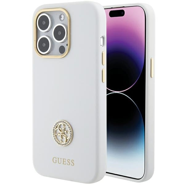 Guess iPhone 15 Pro Max Silicone Logo Strass 4G Σκληρή Θήκη με Πλαίσιο Σιλικόνης - White - GUHCP15XM4DGPH