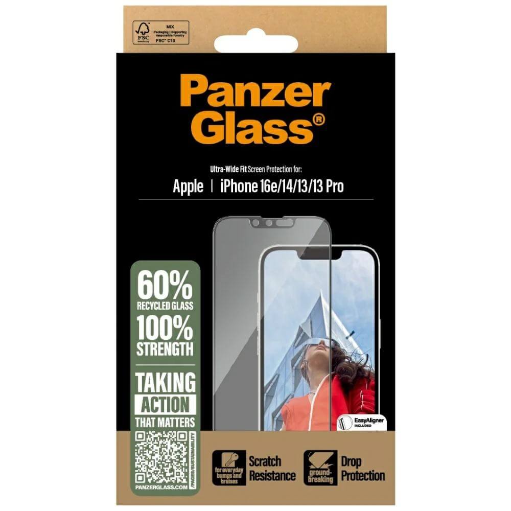 PanzerGlass iPhone 13 / 13 Pro / 14 / 16e - Ultra-Wide Fit Αντιχαρακτικό Γυαλί Οθόνης με Κιτ Τοποθέτησης - Black