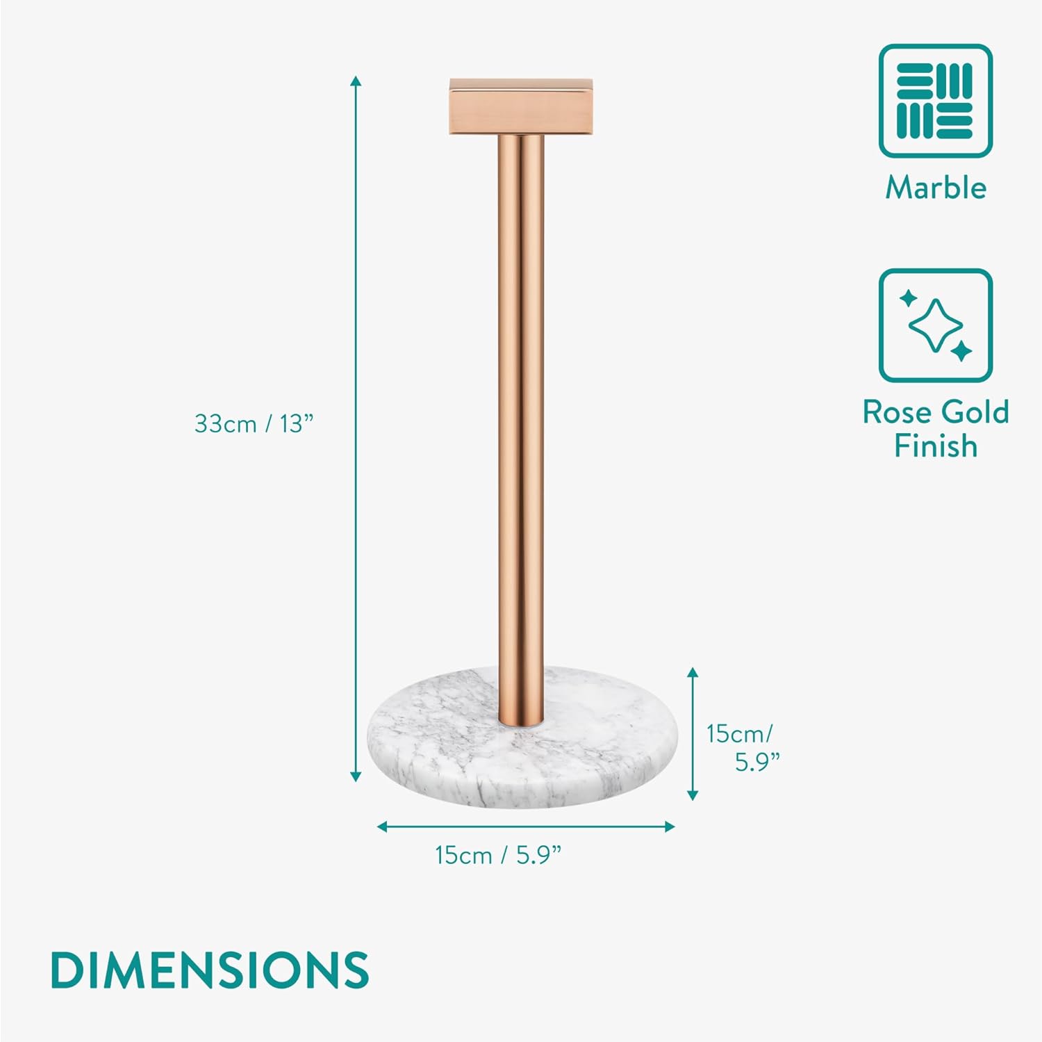 Navaris Βάση για Χαρτί Κουζίνας με Μαρμάρινη Βάση - Design Elegant - White / Bronze - 61942.01