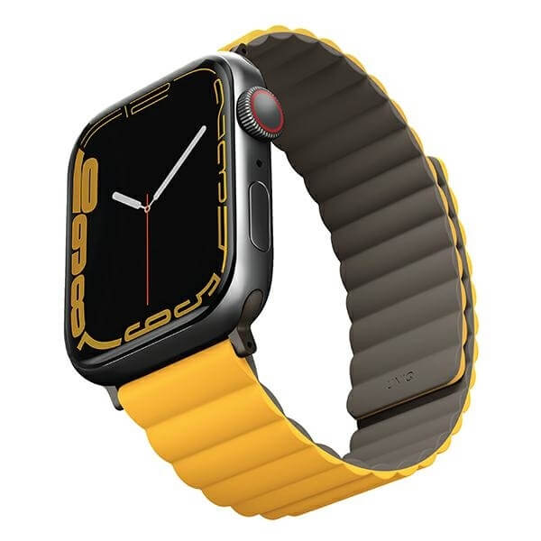 Uniq Λουράκι Apple Watch 2 / 3 / 4 / 5 / 6 / 7 / 8 / 9 / SE / ULTRA 1 / ULTRA 2 - 42 / 44 / 45 / 49 mm Revix Μαγνητικό Σιλικόνης Διπλής Όψης - Mustard / Khaki