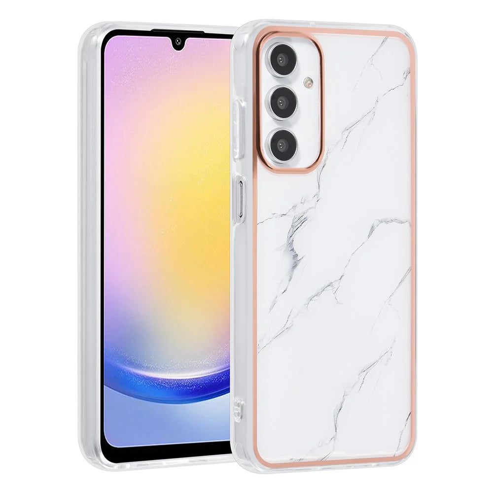 Tuniq Samsung Galaxy A25 5G - Σκληρή Θήκη με Πλαίσιο Σιλικόνης - Σχέδιο Μάρμαρο - Λευκή