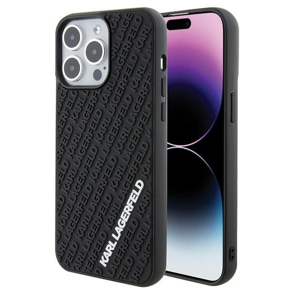 Karl Lagerfeld iPhone 15 Pro Max - 3D Rubber Multi Logo Σκληρή Θήκη με Πλαίσιο Σιλικόνης - Black - KLHCP15X3DMKRLK