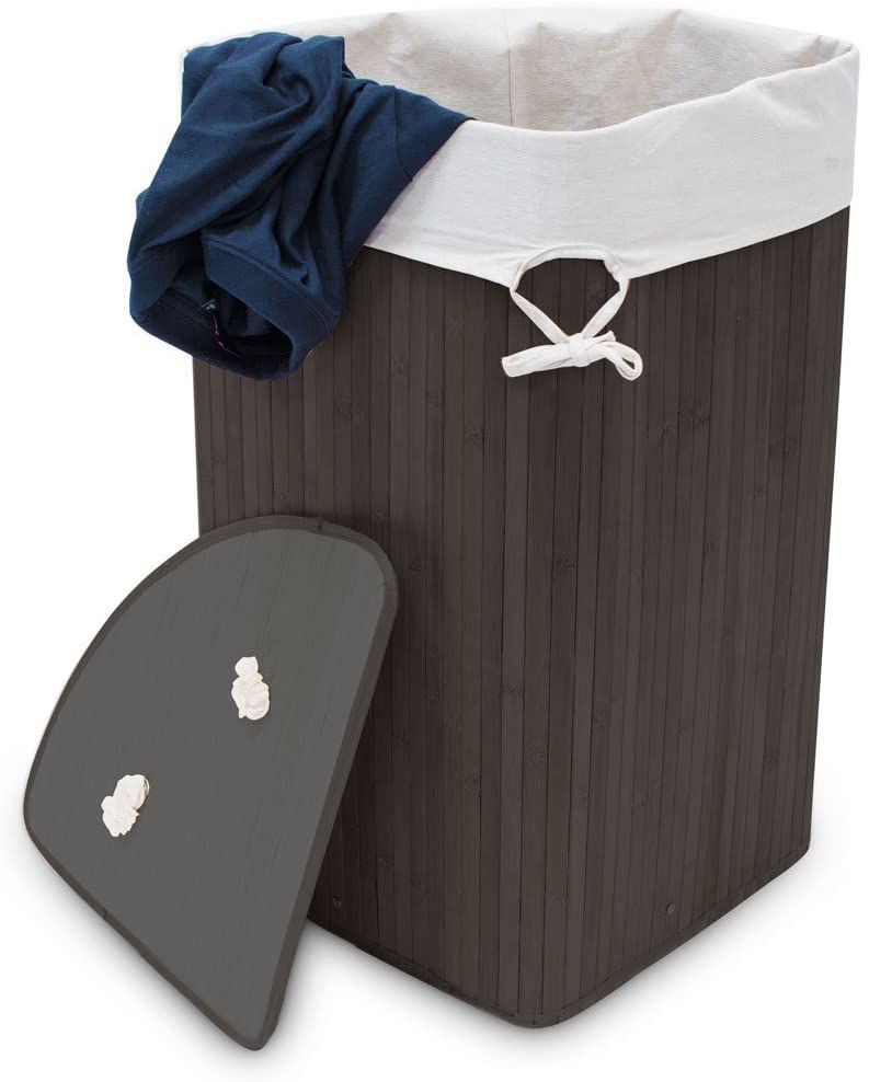 Relaxdays Καλάθι Απλύτων από Μπαμπού με Καπάκι - Black / White - 4052025046774