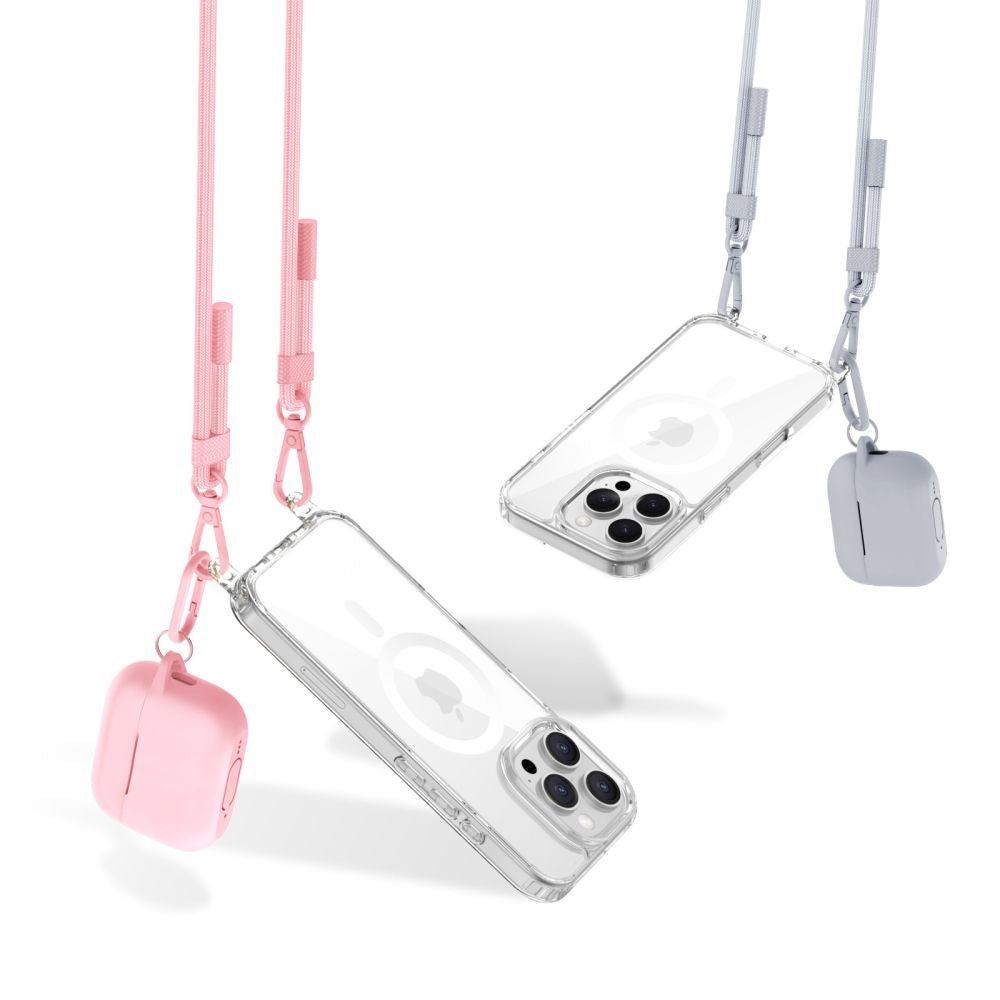 Tech - Protect iPhone 16 Pro Max Flexair Chain MagSafe Σκληρή Θήκη με Πλαίσιο Σιλικόνης και 2 Λουράκια - Διάφανη - Grey / Pink