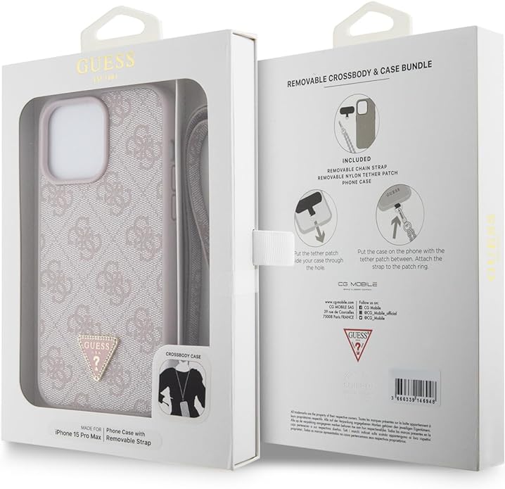 Guess iPhone 15 Pro Max - Crossbody 4G Metal Logo Θήκη με Επένδυση Συνθετικού Δέρματος και Λουράκι - Pink - GUHCP15XP4TDSCPP