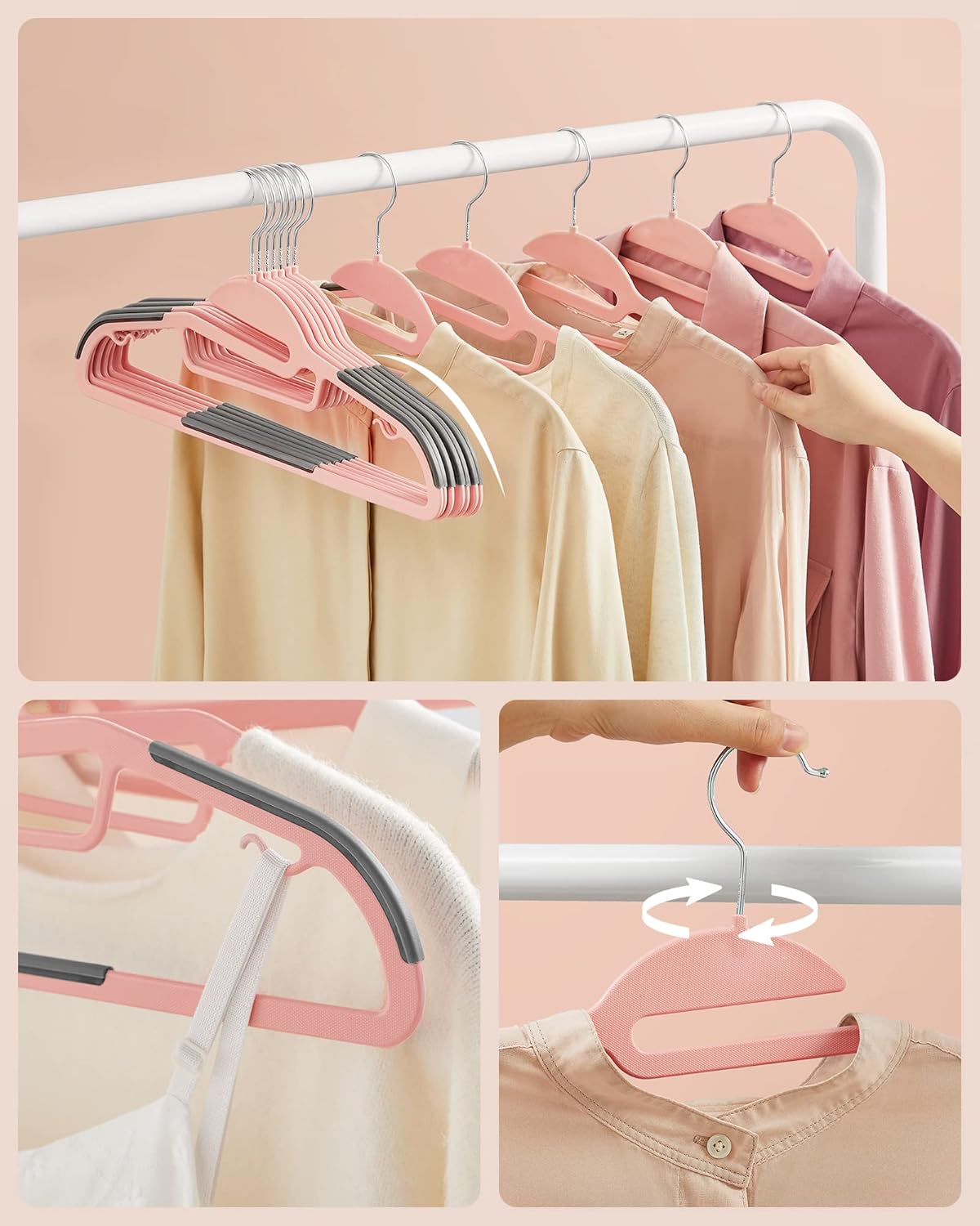 Songmics Σετ με 50 Πλαστικές Κρεμάστρες Ρούχων - Pink / Dark Grey - CRP041P02