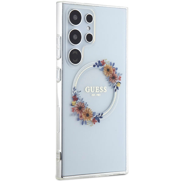 Guess Samsung Galaxy S24 Ultra - IML Flowers Wreath - MagSafe Σκληρή Θήκη με Πλαίσιο Σιλικόνης - Διάφανη - GUHMS24LHFWFCT