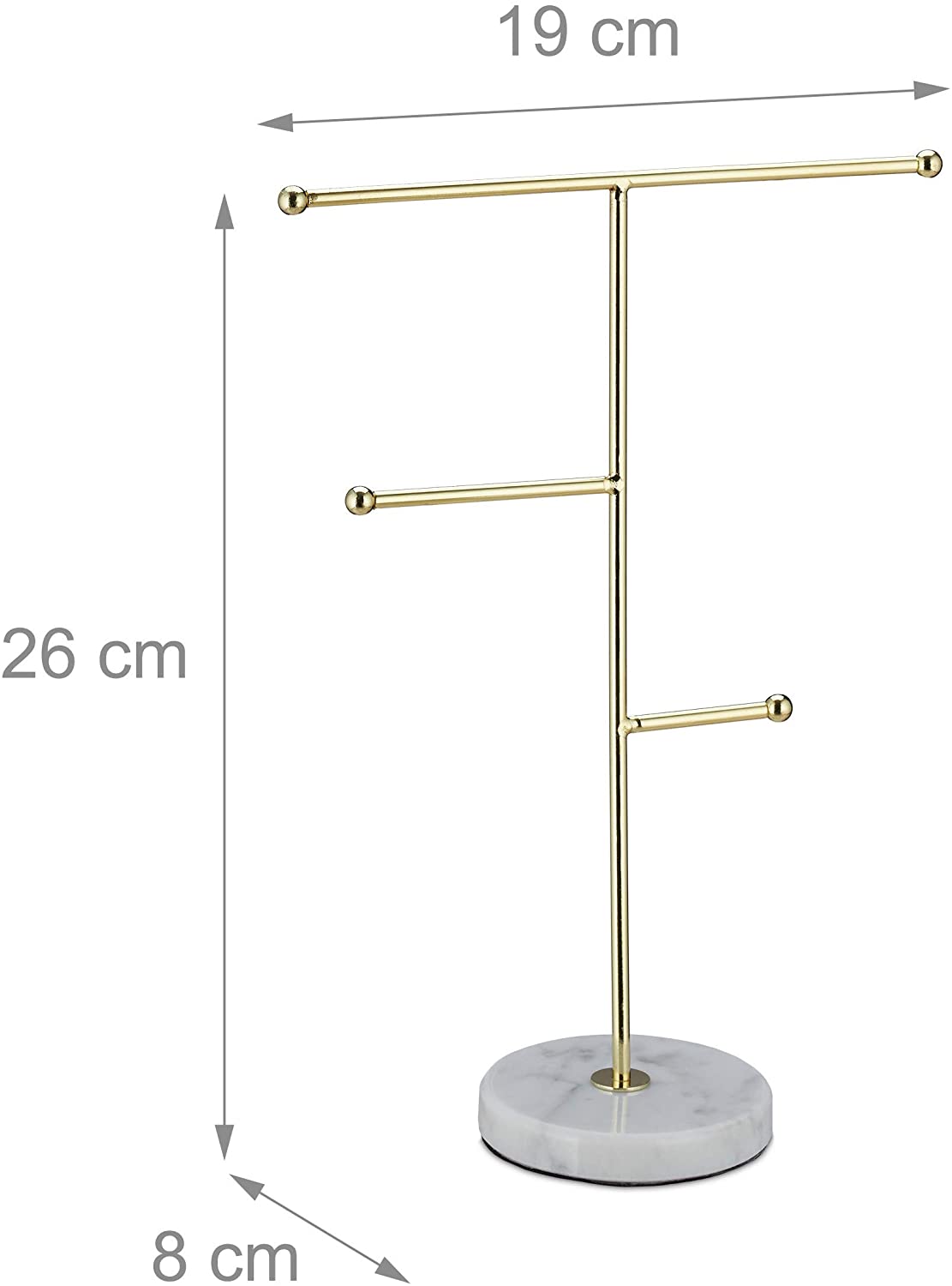 Relaxdays Μεταλλικό Stand Κοσμημάτων με Μαρμάρινη Βάση - White / Gold - 4052025330163