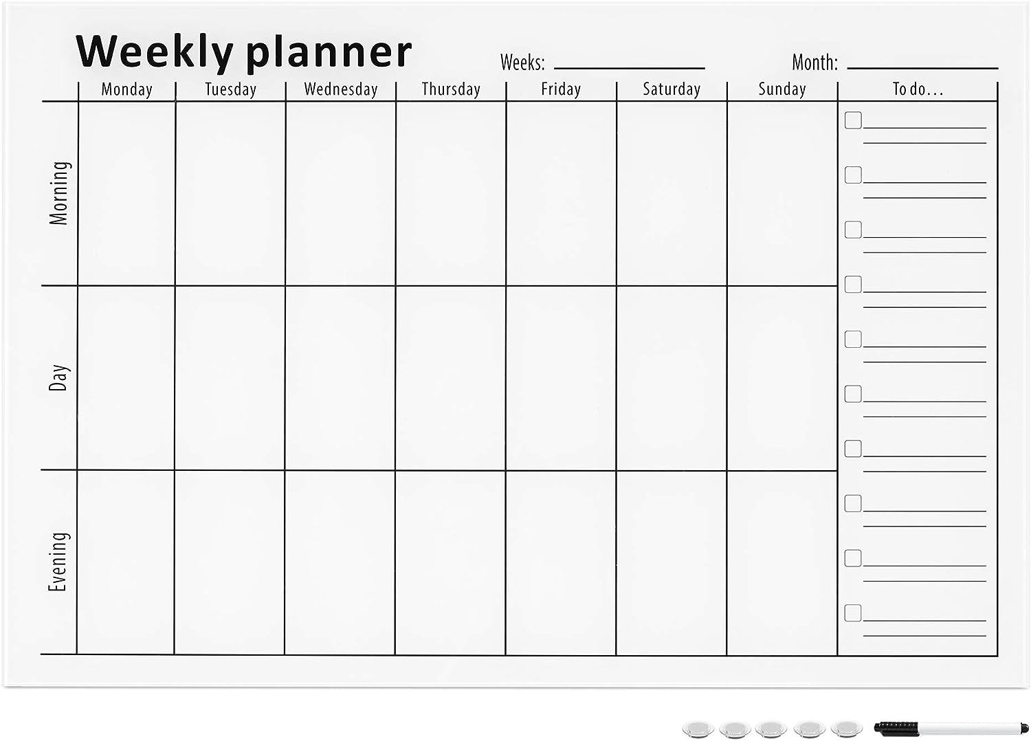 Navaris Μαγνητικός Γυάλινος Πίνακας Εβδομαδιαίου Χρονοδιαγράμματος - 90 x 60cm - White - 53998.02