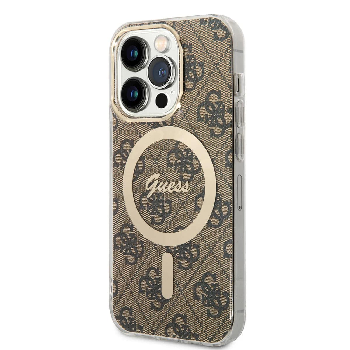 Guess iPhone 15 Pro IML 4G MagSafe Σκληρή Θήκη με Πλαίσιο Σιλικόνης και MagSafe - Brown - GUHMP15LH4STW